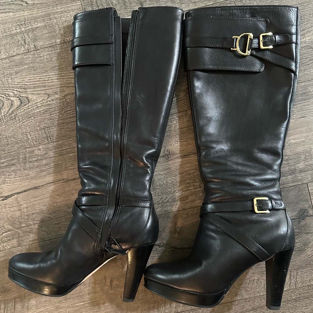 Black Leather Knee-High Boots 5M